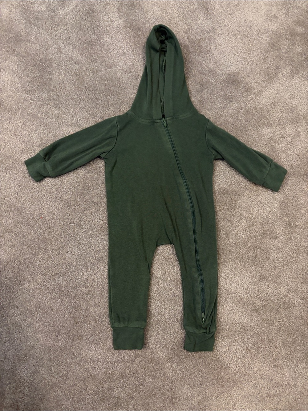 Kyte Baby Dark Green Hooded One-Piece Romper with Diagonal Zipper